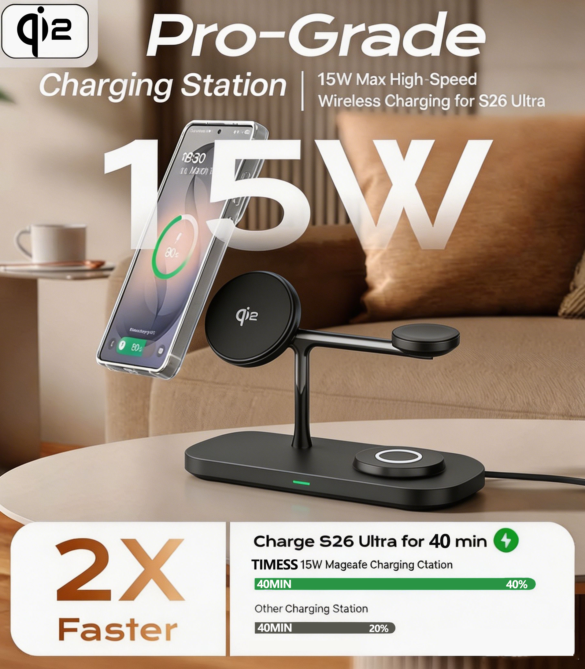 TIMESS QI2 3 in 1 Magnetic Wir - مراجعة Wireless Charger 3 In 1 وسعره