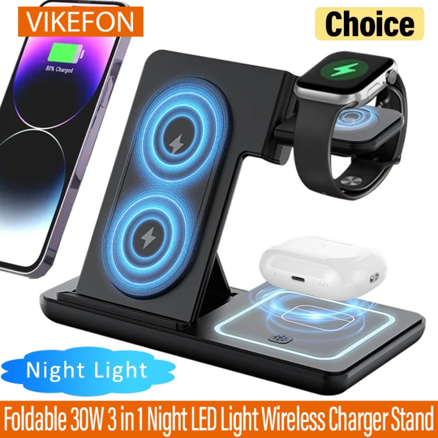 3 in 1 Foldable Night LED Ligh - مراجعة Wireless Charger 3 In 1 وسعره