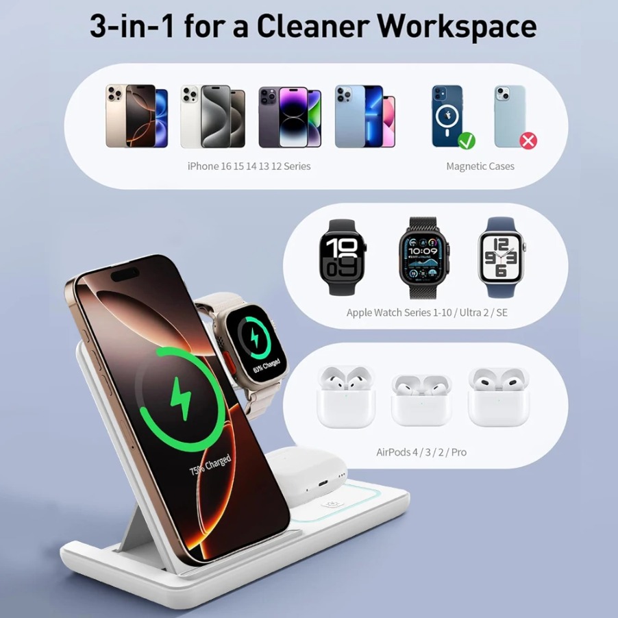 3 in 1 Foldable Night LED Ligh - مراجعة Wireless Charger 3 In 1 وسعره