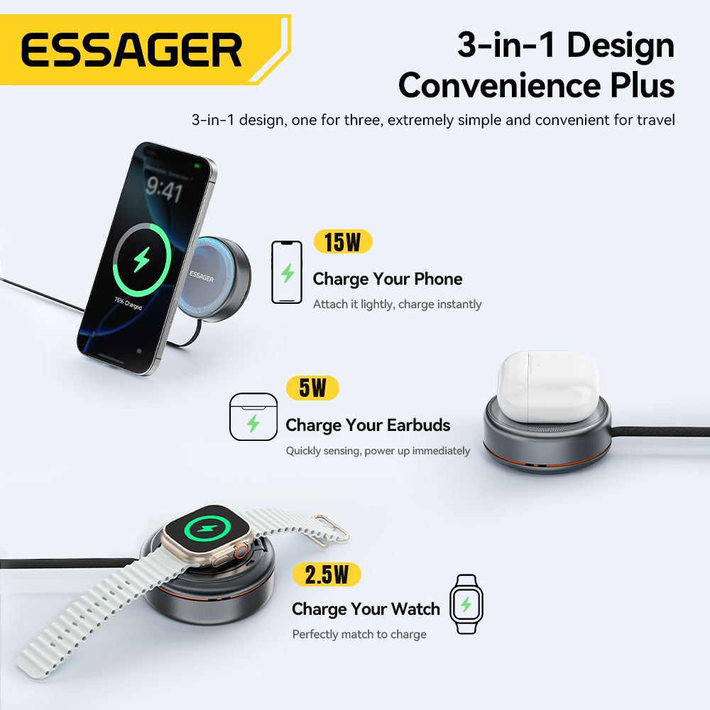 Essager 15W 3 in 1 Magnetic Wi - مراجعة Wireless Charger 3 In 1 وسعره